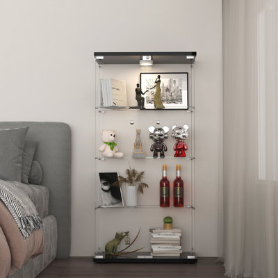 Dedorah Glass Display Cabinet, Curio Storage Cabinet with Door and LED Light