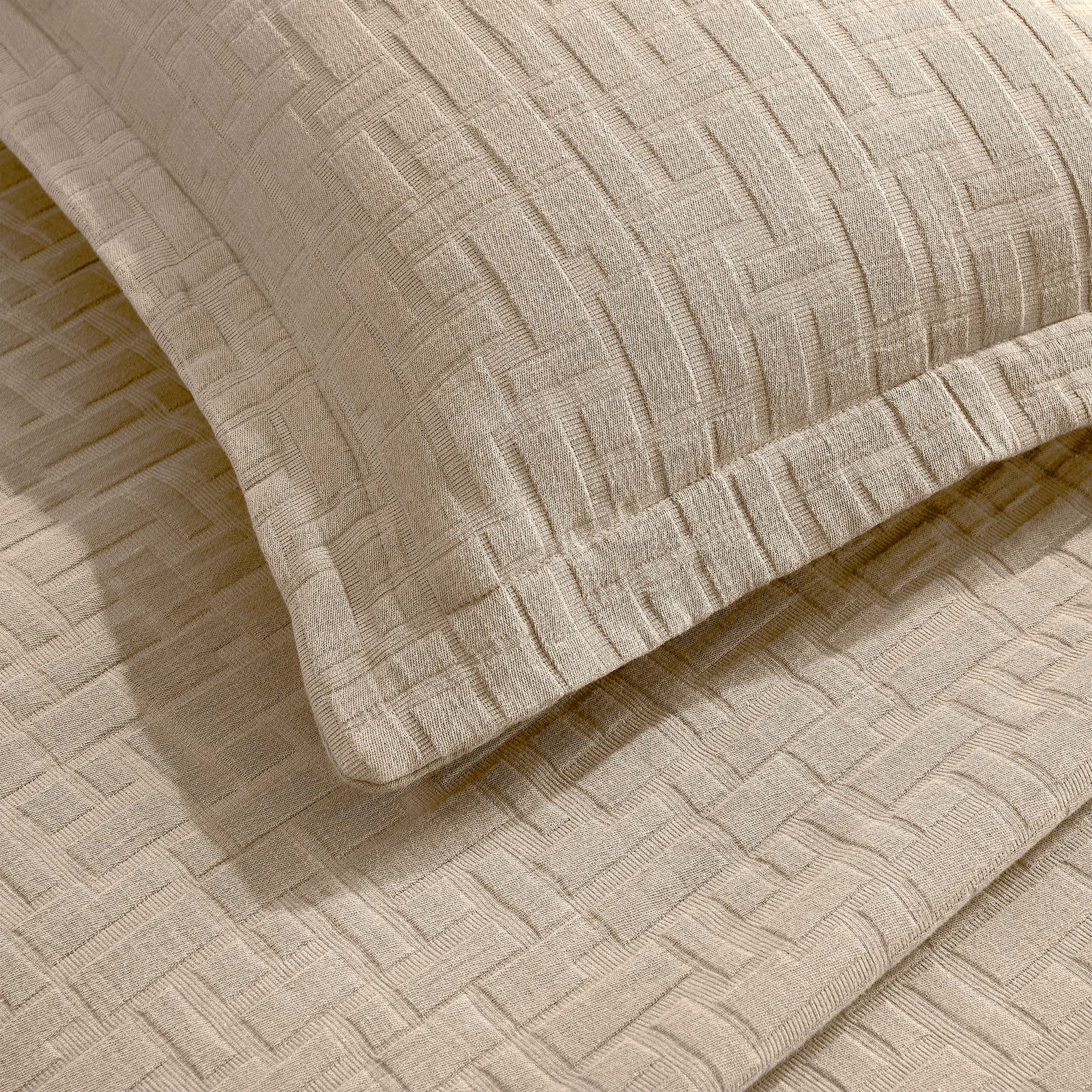 Madrid Cotton Medium Weight Geometric Matelasse Bedspread And Sham Set, Full Bedspread + 2 Standard Shams, Beige
