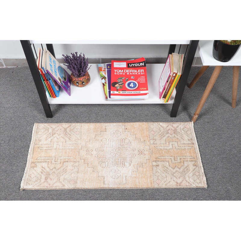 Vintage Turkish Small Rug In Beige For Kids Room And Home Decor With Bohemian Gift Rug Theme Perfect For Enhancing Your Interior Design With Antique Anatolian Carpet Style