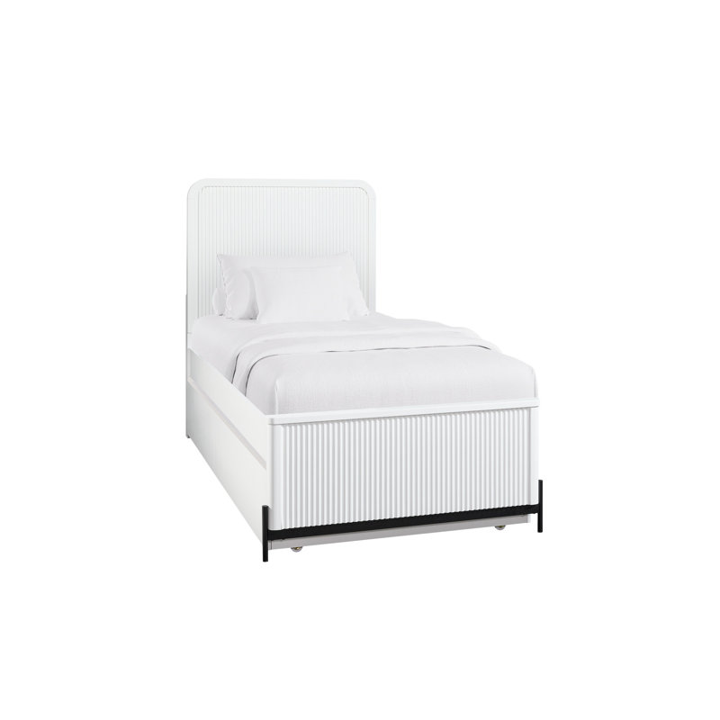 Lit blanc double avec lit gigogne simple et placage de bouleau envoûtant et envoûtant