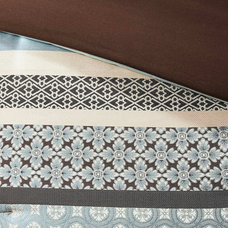 Édredon 7 pièces grand bleu - motif géométrique complexe, revers 100% brossé, chambre avec taies décoratives, coussins, jupe de lit magnifique, coussins inclus