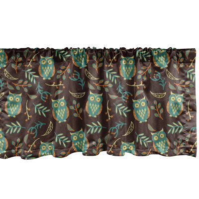 Ambesonne Owl Print Valance Pack of 2 Night Birds Berries Art Brown Green