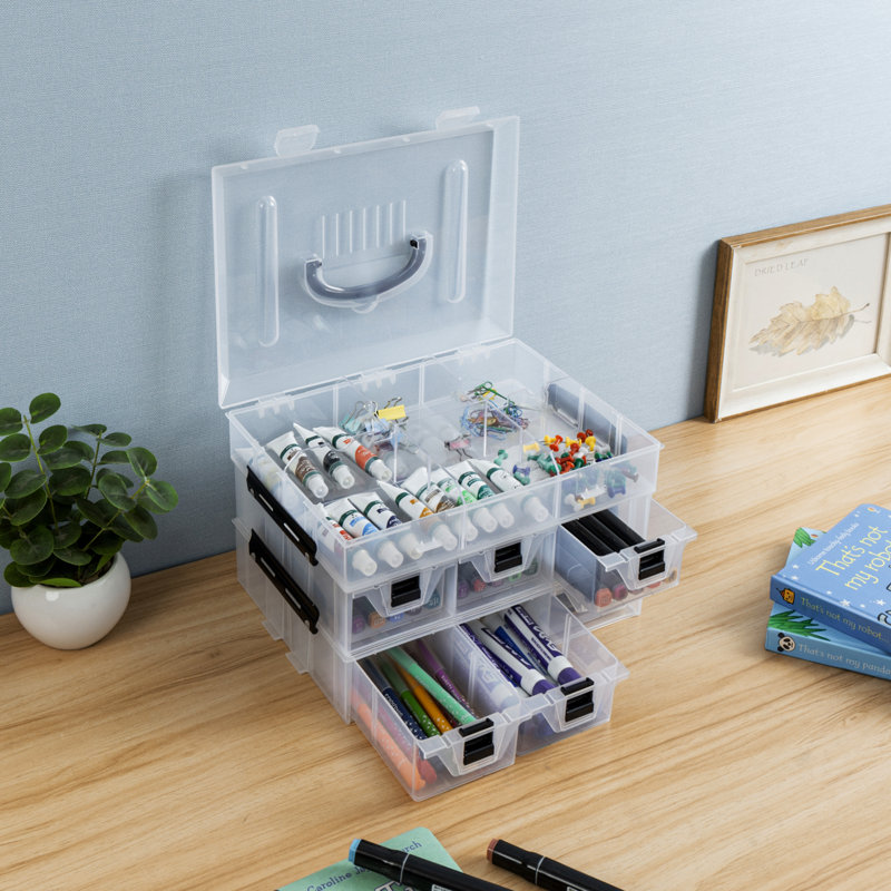 24 Slot Stackable Plastic Storage Bin, Two Tiers with Lid