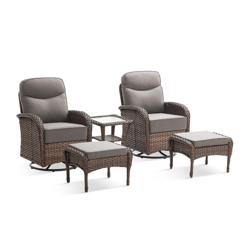 Himonia 5-Piece Outdoor All-Weather Wicker Patio Conversation Set With Ottomans And Side Table, Gray