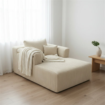 60-inch Velvet Fabric Beige Bone-free Sofa Bed, Deep-seat Recliner Reading Chair - No Assembly Required