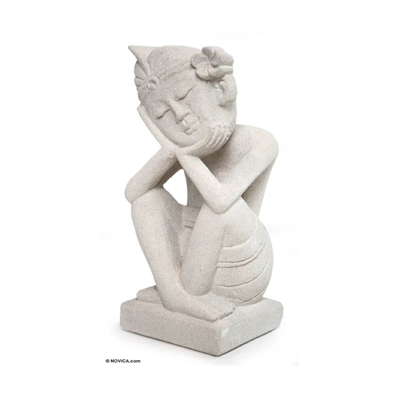 Sculpture Novica, garçon endormi et grès