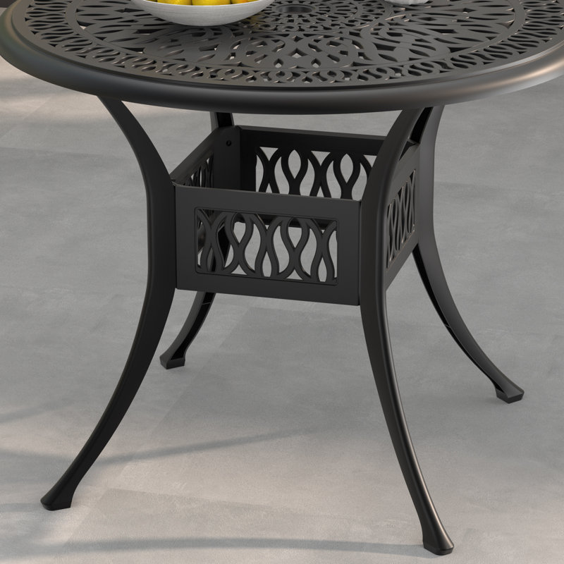 Ensemble de salle à manger rond de patio 5 pièces de 90 cm (35,43 po) avec trou pour parasol, 4 chaises empilables, coussins bleus