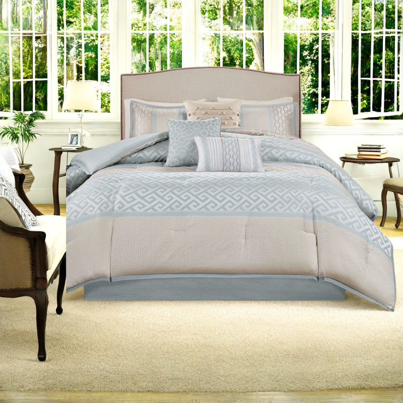 Ensemble de literie élégant 7 pièces, jacquard en polyester, design traditionnel pour la maison