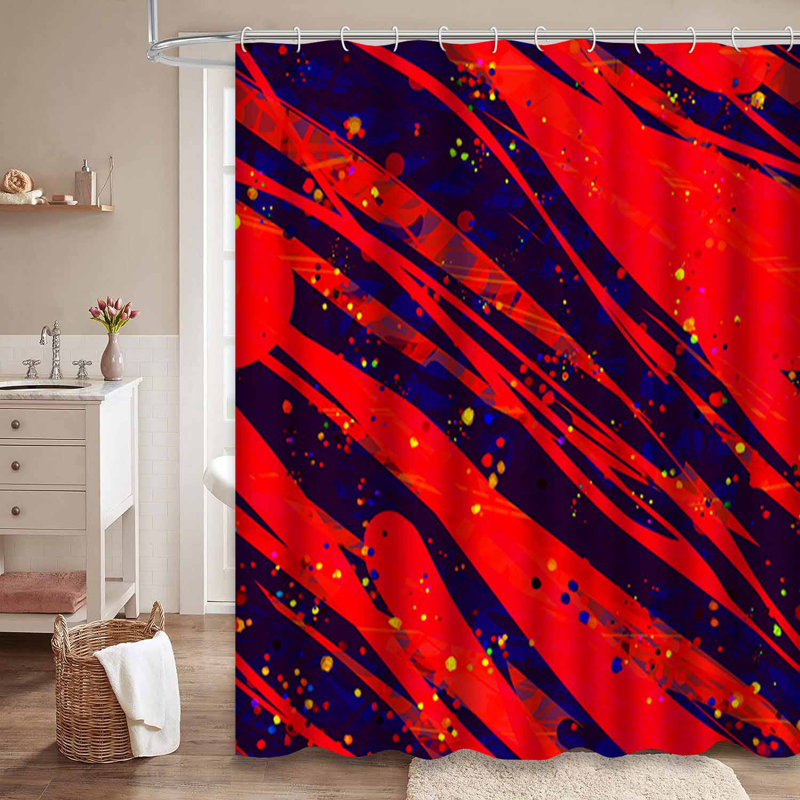 Seamless Stains Strokes Red Abstract Blue Shower Curtain with 12 Hooks, 72" L x 84" W