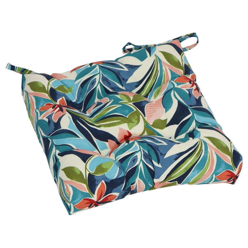Outdoor 3.5'' Seat Cushion, Ivory/Blue Floral