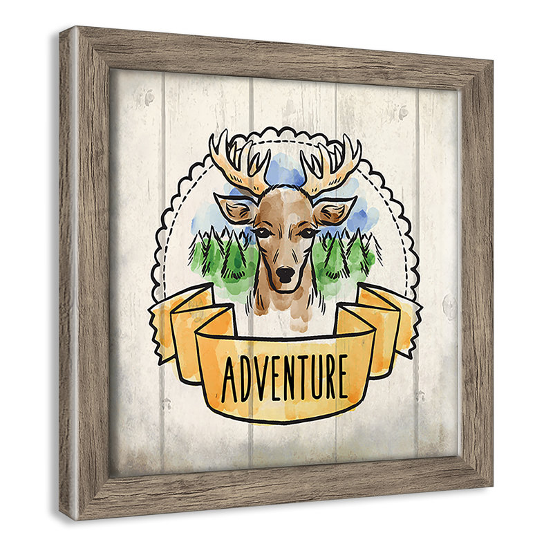 Adventure is out There 1, art encadré, 8" H x 8" W x 1.18" D, Encadré de boîte de grange gris