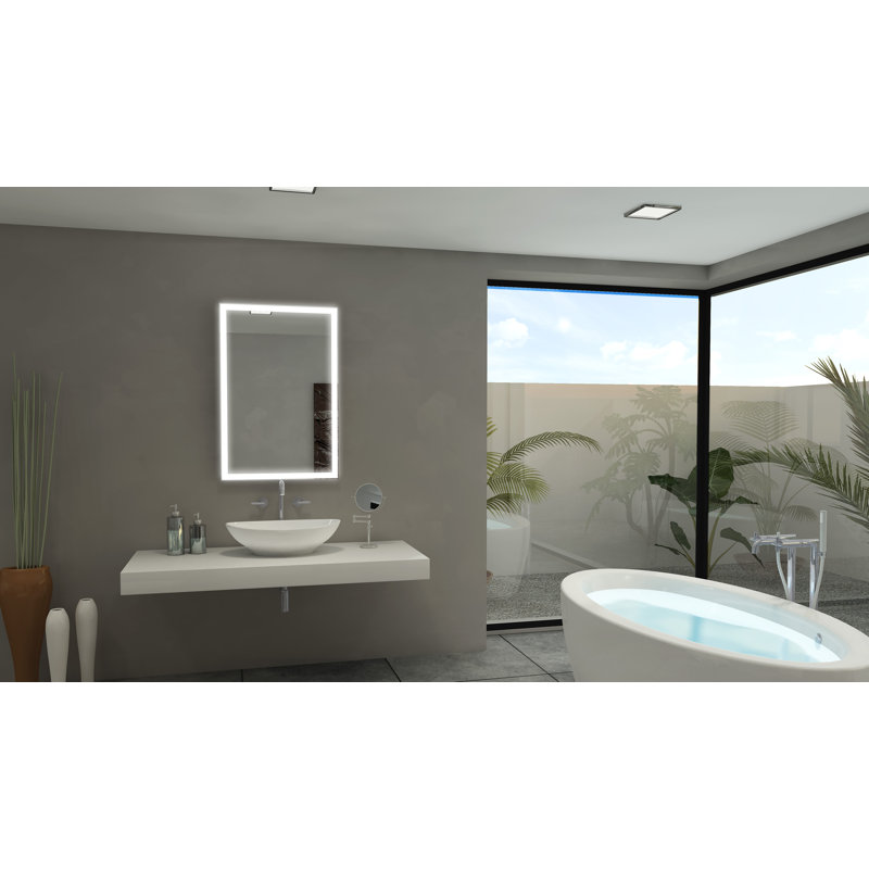 Elegant Rectangular Silver Metal Illuminated Vanity Mirror 36x24