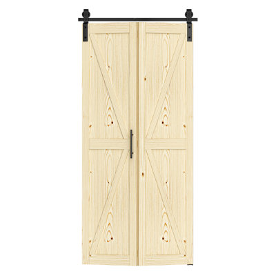 Porte pliante en pin massif avec ensemble de quincaillerie ROOMTETE - Porte intérieure pliante pré-assemblée