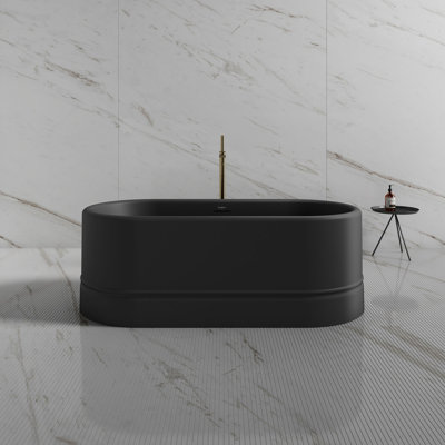 MonBlari 59" X 31.5" Acrylic Freestanding Black Soaking Bathtub with Overflow and Pop-up Drain For Bathroom