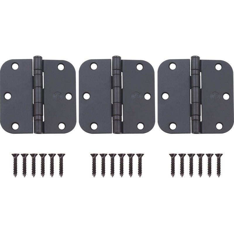 Charnières de porte à roulement à billes 3-1 / 2 ", coin de rayon 5/8", Noir mat
