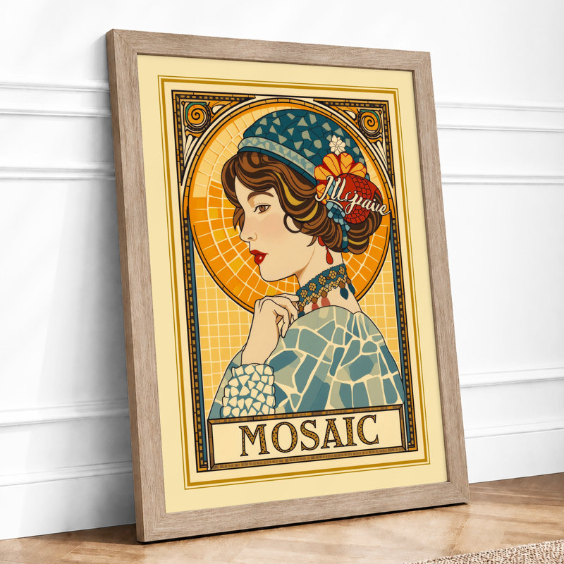 Mosaic Portrait Art Deco - Framed Print, A1 - 84.1 x 59.4 cm, Oak