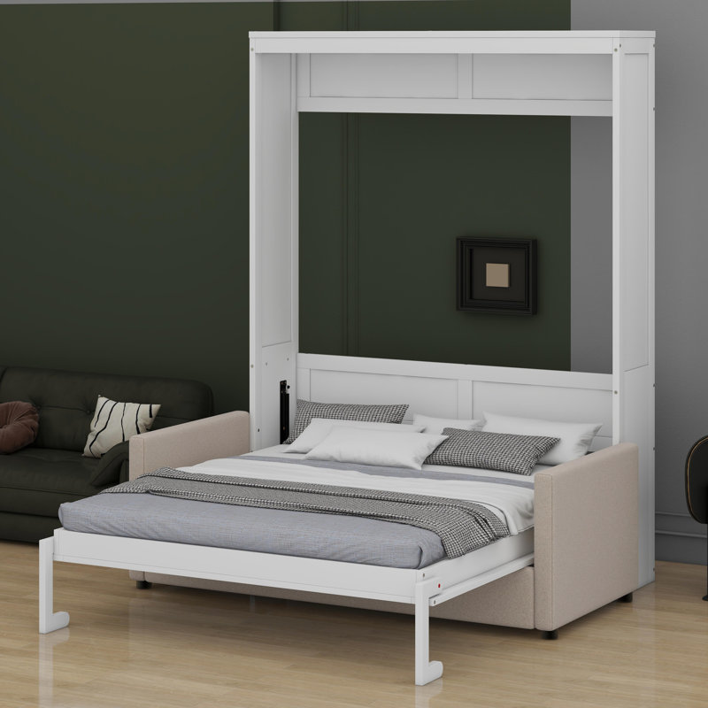 Lit escamotable mural Murphy avec coussin, Blanc, Grand lit