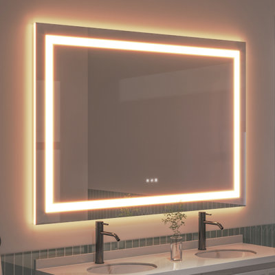 Frameless LED Light Anti-Fog Wall Bathroom Vanity Mirror with Backlit & Frontlit