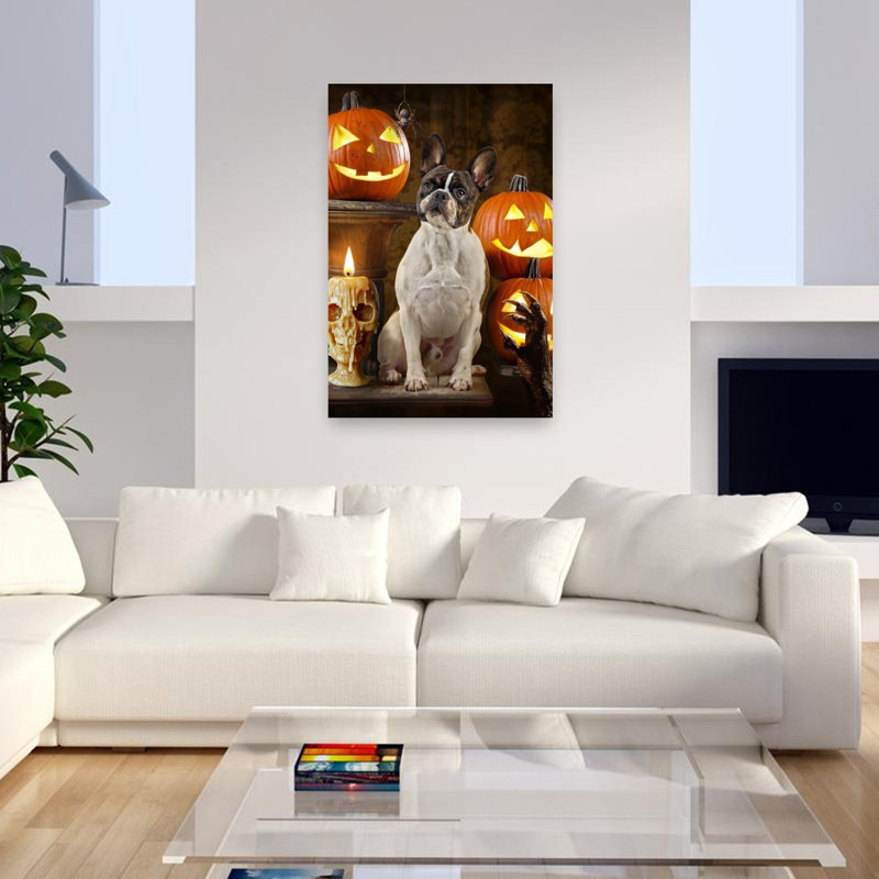 Halloween, art bouledogue français, H 48 po x l 32 po