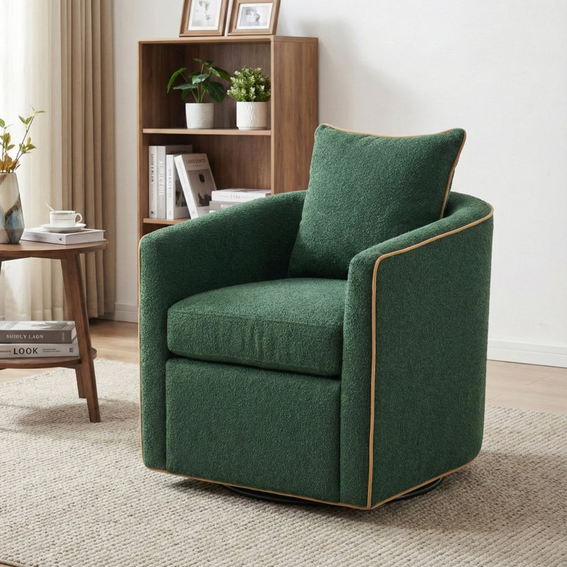 Chaises d'appoint pivotantes modernes, fauteuil club tonneau rembourré Green Boucle pour le salon et les petits espaces