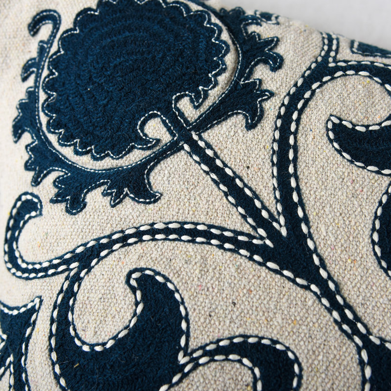 Coussin décoratif en toile de coton recyclé, Naturel / bleu, Alternative au duvet