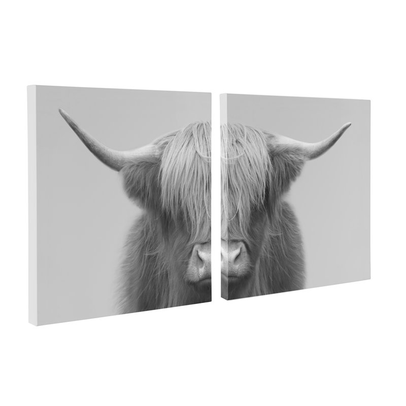 Drumheller «Hey Dude Highland Cow Grey», ensemble de 2 impressions sur toile tendue