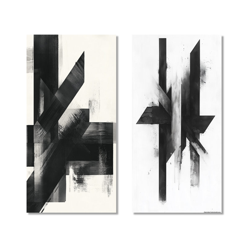 Ensemble de 2 impressions géométriques géométriques noires sur fond noir géométrique, 40" H x 40" W