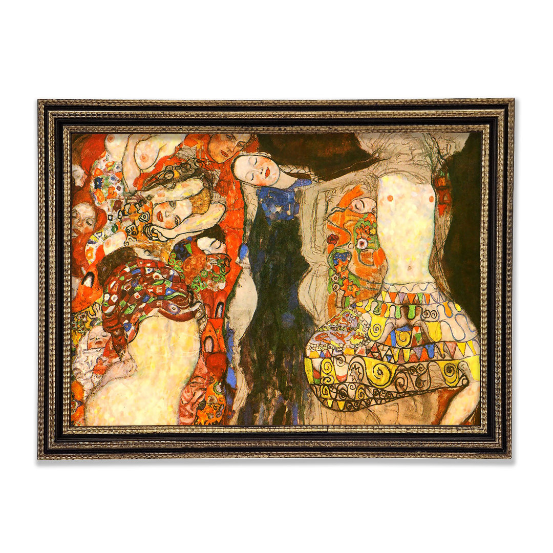 Klimt schmückt die Braut mit Schleier und Kranz Gerahmter Druck