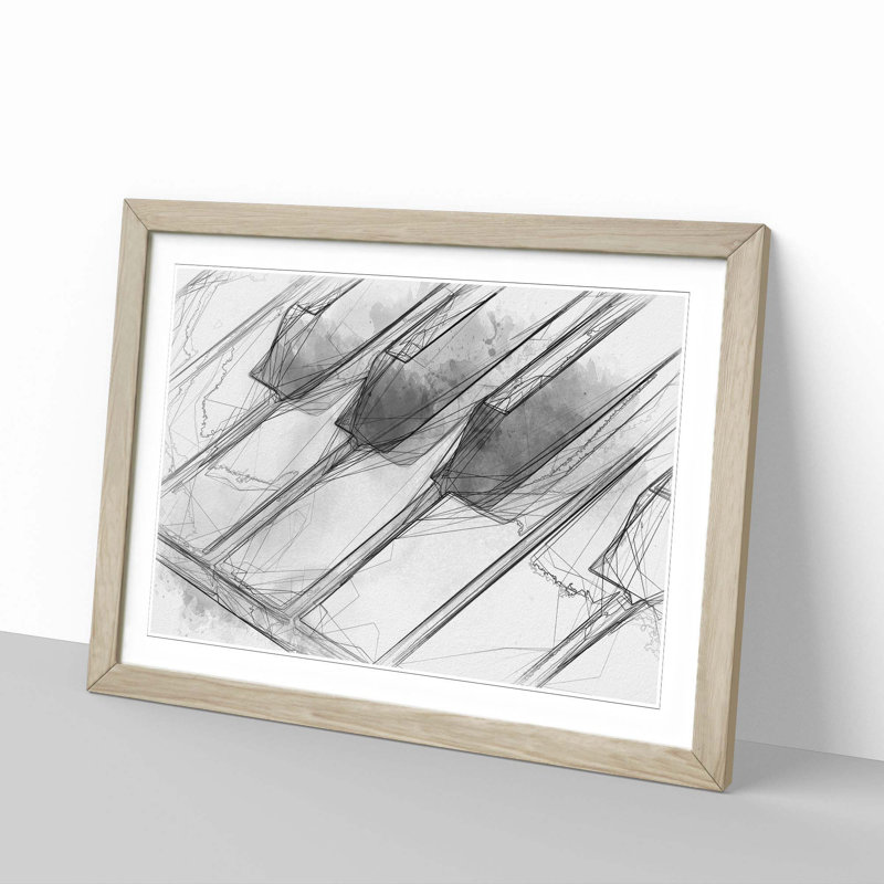 Keyboard Keys in Abstract - Framed Print, 35cm H x 50cm W x 2cm D, Oak