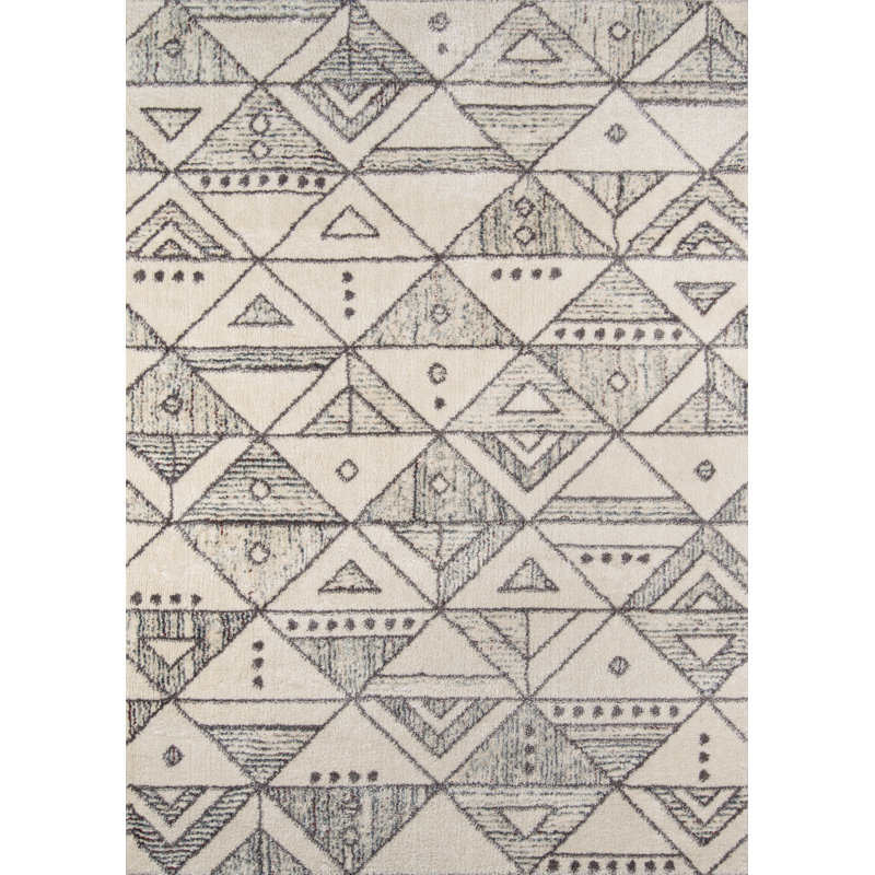 Tapis ivoire / gris anthracite à motif géométrique Allina, Rectangle 3 pi 11 po x 5 pi 7 po
