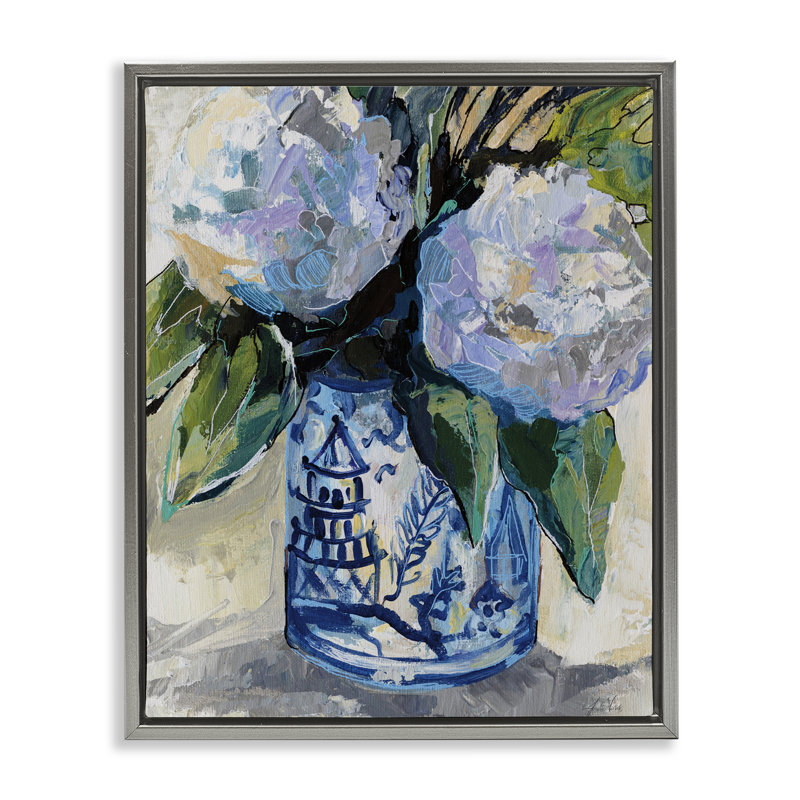Cadre flottant August Blooms dans un vase, design par Jeanette Vertentes, Cadre flottant gris lustré, H 21 po x l 17 po