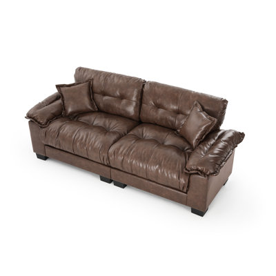 91.5"Brown Faux Leather Sofa
