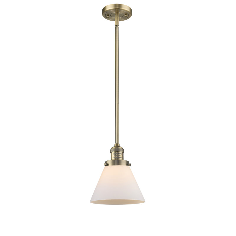 Milardo 1 - Light Single Pendant, Matte White Cased, 8" H x 6" W x 6" D, Brushed Brass