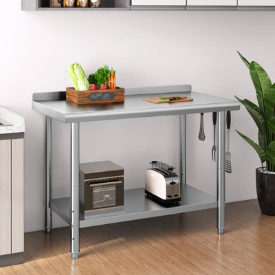 Adjustable Stainless Steel Table for Prep & Work with Backsplash