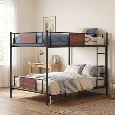 Full Over Full Bunk Bed Detachable Metal Frame, Convertible 2-in-1 Bunk Beds with 10" Guardrails & Ladder – 400 lbs Capacity per Bed, No Box Spring Needed