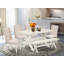 L'ensemble de table de cuisine 6 pièces contient une table de salle à manger rectangulaire avec des pieds en X et 4 chaises Parson en lin crème avec banc, lin blanc