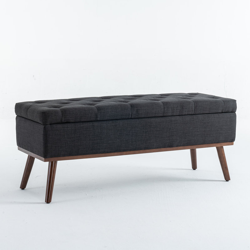 Banc de rangement moderne avec base en bois Delmy, Gris