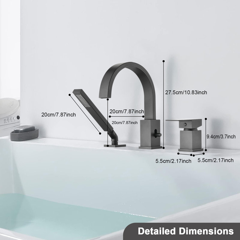 Stainless Steel 3-hole Waterfall Roman Bath Tub Faucets With Sprayer,deck Mount,handheld Hand Shower Sprayer With Valve