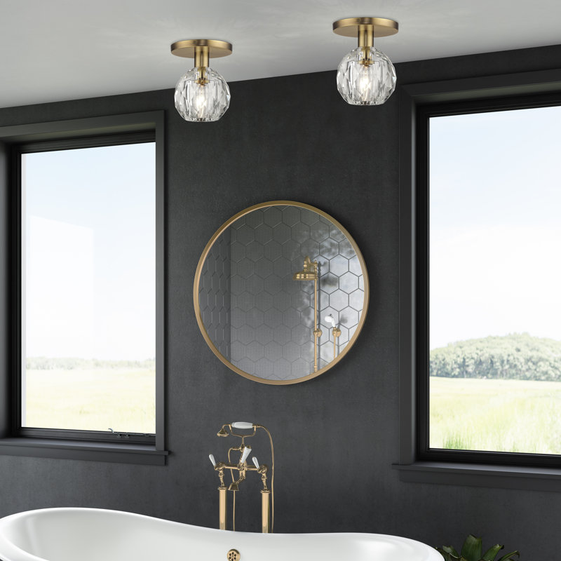 1 Light Natural Brass Crystal Semi-Flush