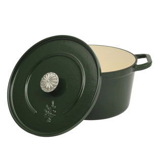 5-Quart Enameled Cast Iron Dutch Oven With Lid & Dual Handles For Baking, Roasting, Braising & Cooking - Dark Green