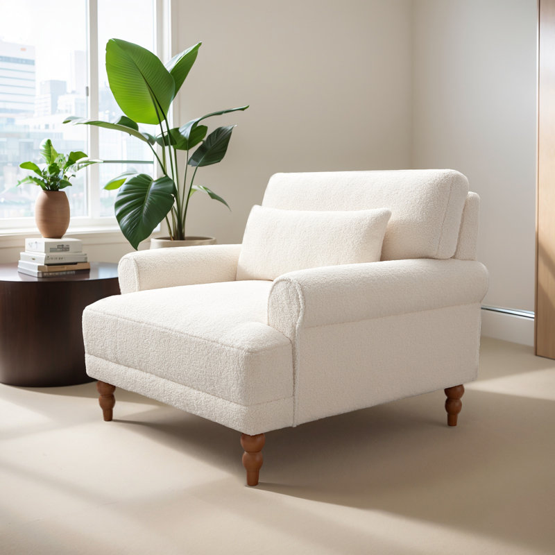 Fauteuil d'appoint à accoudoirs roulés encastrés, Beige bouclé