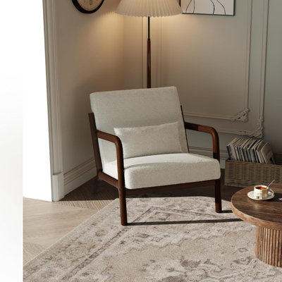 Chaise d'appoint Mid-Century moderne, accoudoirs courbés en bois, structure en noyer robuste, coussin à haute densité