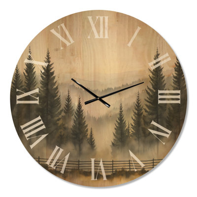 Foggy Evergreen Forest II - Lodge Wall Clock, Printed on Wood