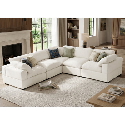5 Piece Sectional Chenille Modular Cloud Sofa With Large Soft Fluffy Seat