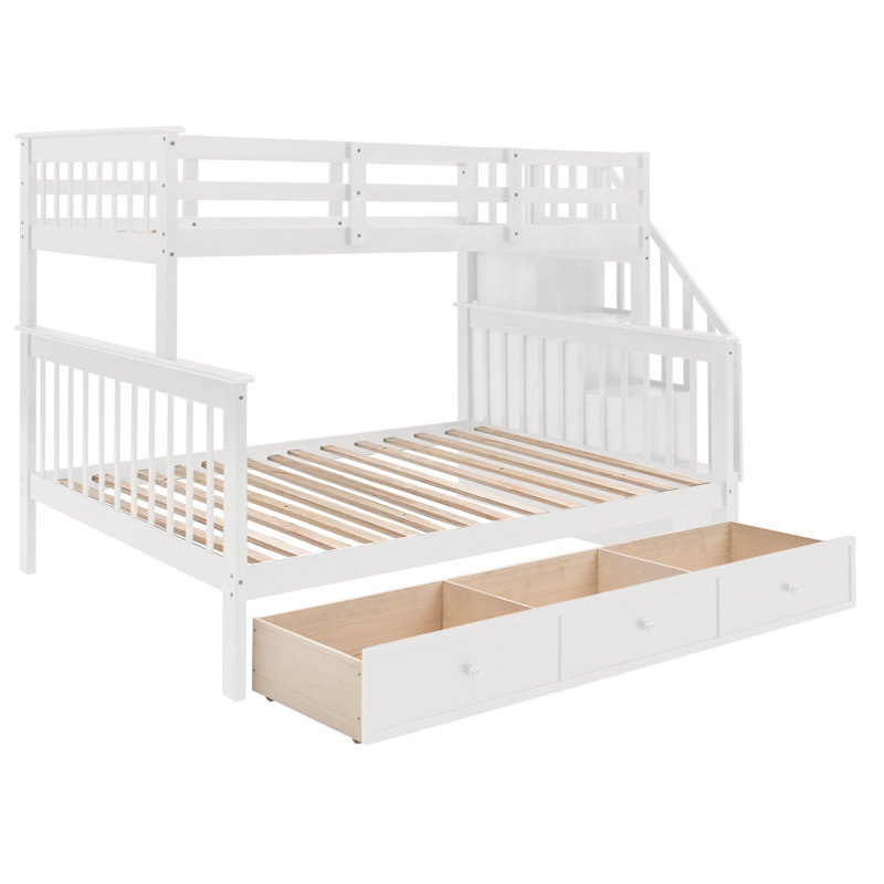 Stairway Twin-Over-Full Bunk Bed with Drawer, Storage and Guard Rail for Bedroom, Dorm, for Adults ( old sku: LP000219AAP )