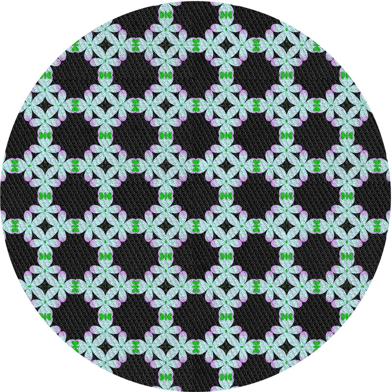 Tapis noir/vert à motifs, Rond 8 pi