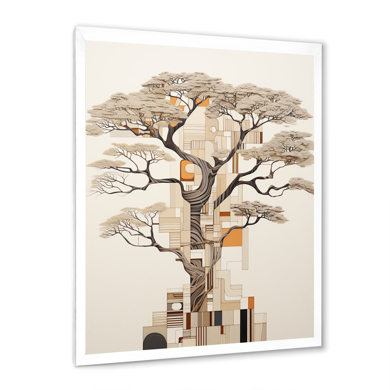 «Baobab Tree Beige Minimalisme IV», reproduction d'art sur toile, Cadre photo argenté, H 40 po x l 30 po