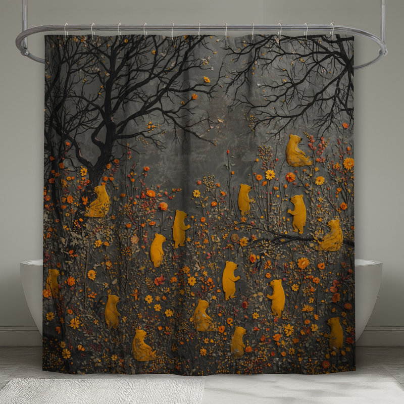 Rideaux de douche Ours jaunes en forêt extra longs, L 70 po x H 72 po