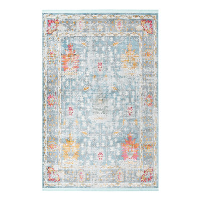 Tapis bleu à motif floral Haefner