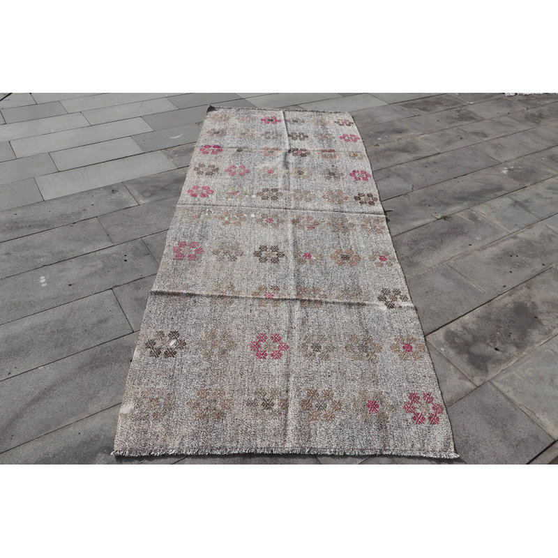 Tapis turc kilim fabriqué à la main avec motifs gris rétro, idéal pour les décorations de couloir